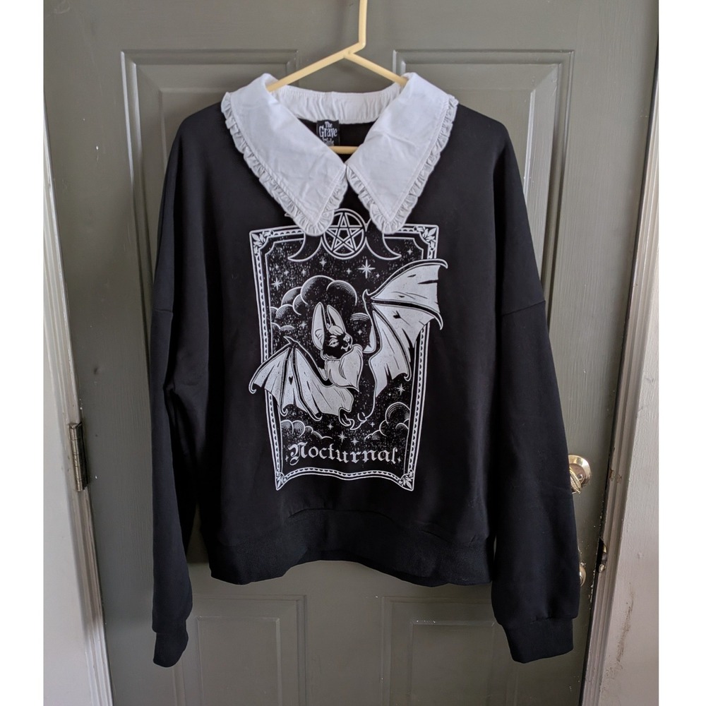 Dolls Kill The Grave Girls Nocturnal Bat Collar Goth‎ Sweatshirt Black S/M